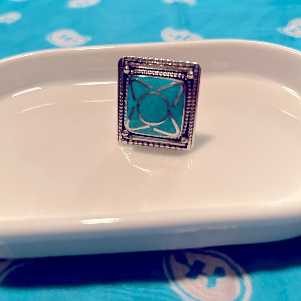 Silver Square Gemstone Turquoise Ring - image 1
